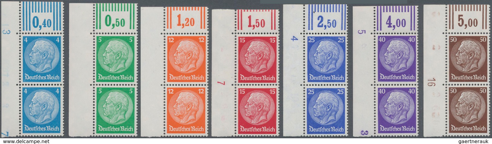 Deutsches Reich - Weimar: 1932, Hindenburg (I), Kpl. Satz Als Senkr. Paar Im Walzendruck, Eckrand Ob - Other & Unclassified