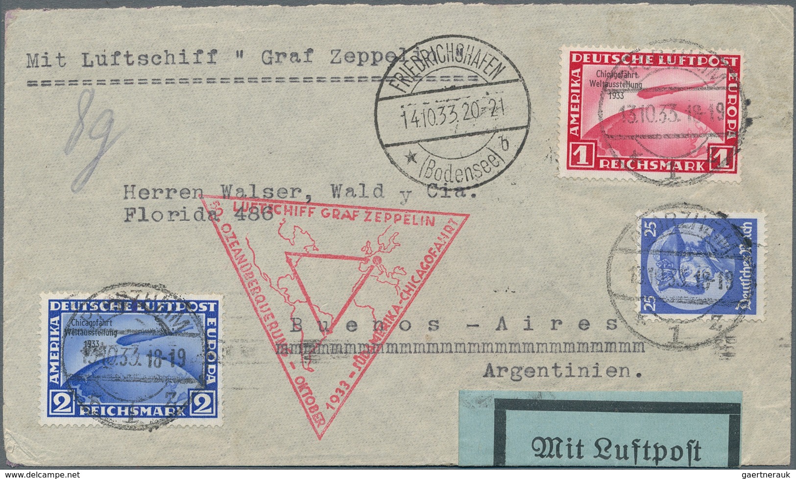 Deutsches Reich - 3. Reich: 1933, 1 RM Und 2 RM MiF ZEPPELIN-Chicagofahrt MiF Mit 25 Pf Fridericus A - Covers & Documents