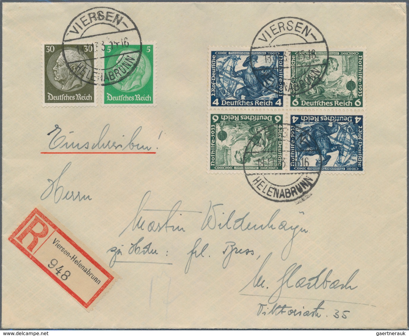 Deutsches Reich - 3. Reich: 1933/1937. Lot von 10 Belegen (9 Briefe, 1 AK Luthertag), davon 8 Stücke