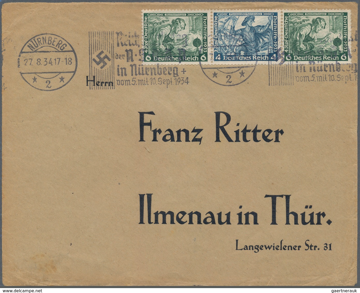 Deutsches Reich - 3. Reich: 1933/1937. Lot von 10 Belegen (9 Briefe, 1 AK Luthertag), davon 8 Stücke