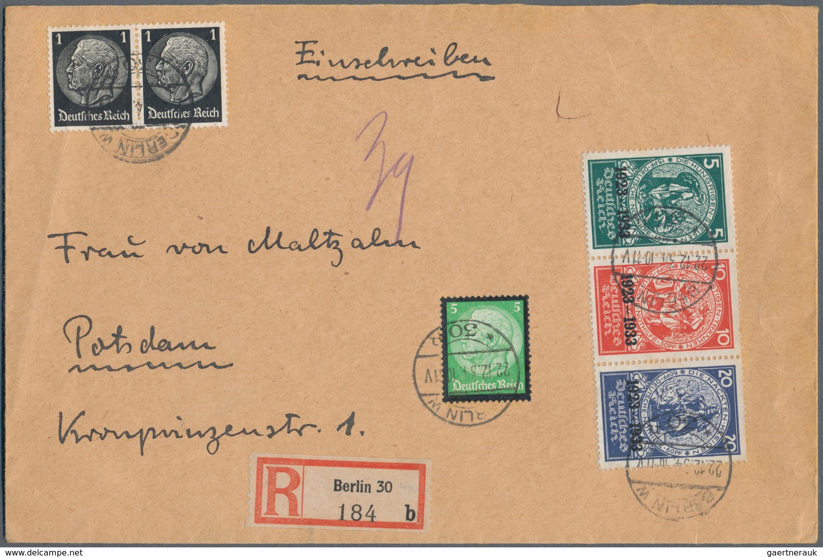 Deutsches Reich - 3. Reich: 1933, Nothilfe-Blockmarken 5+10+20 Pfg. Im Waagerechten Zusammendruck Au - Brieven En Documenten