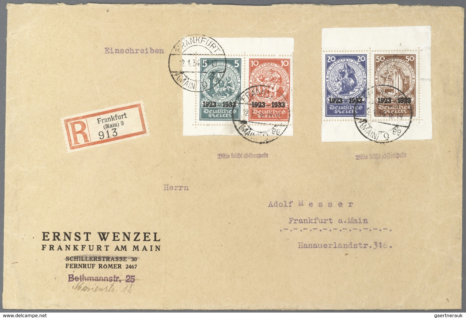 Deutsches Reich - 3. Reich: 1933, Herzstück (mittig Geteilt) Von Block 2 Nothilfe Mit Rändern Auf Gr - Briefe U. Dokumente