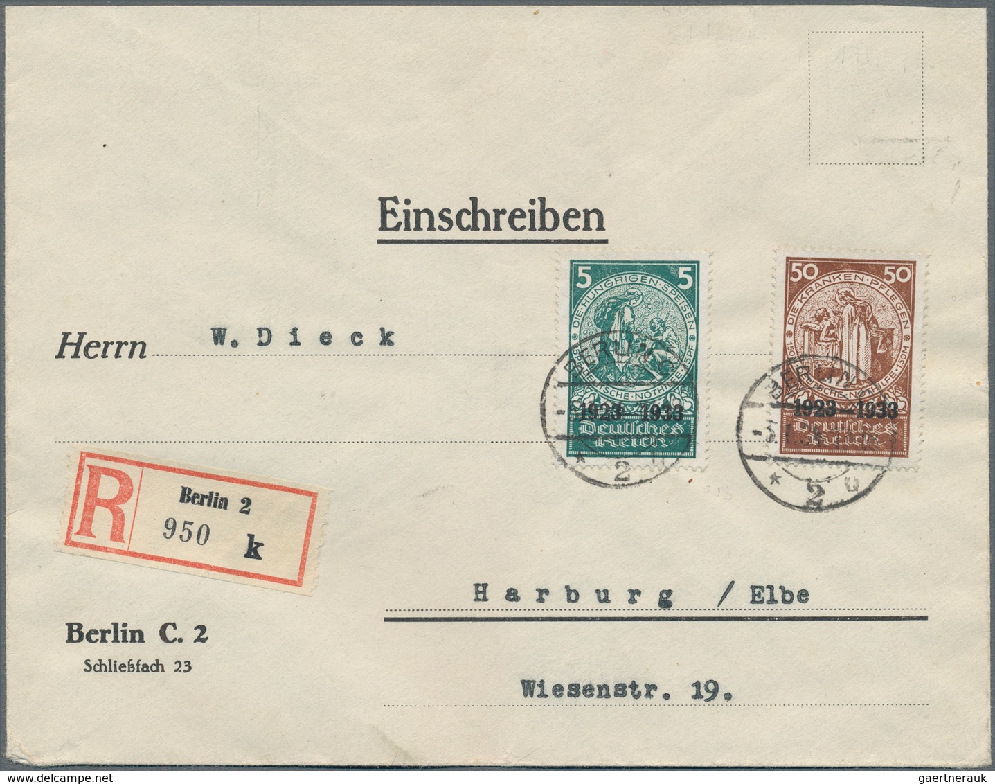 Deutsches Reich - 3. Reich: 1933, 5 + 15 Pf Und 50 + 150 Pf Marken Aus Nothilfeblock, Mischfrankatur - Brieven En Documenten