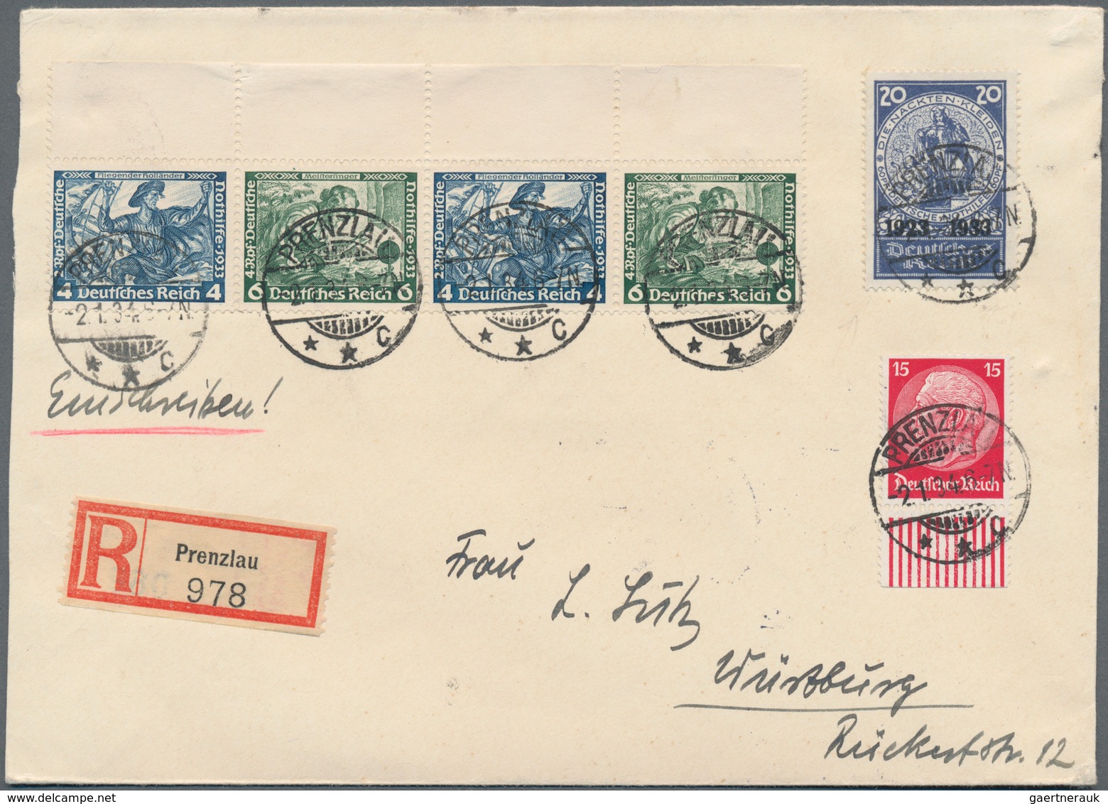 Deutsches Reich - 3. Reich: 1933, Nothilfe 20+60 Pf Aus Block 2 Zusammen Mit Waagerechtem Wagner-Zus - Lettres & Documents