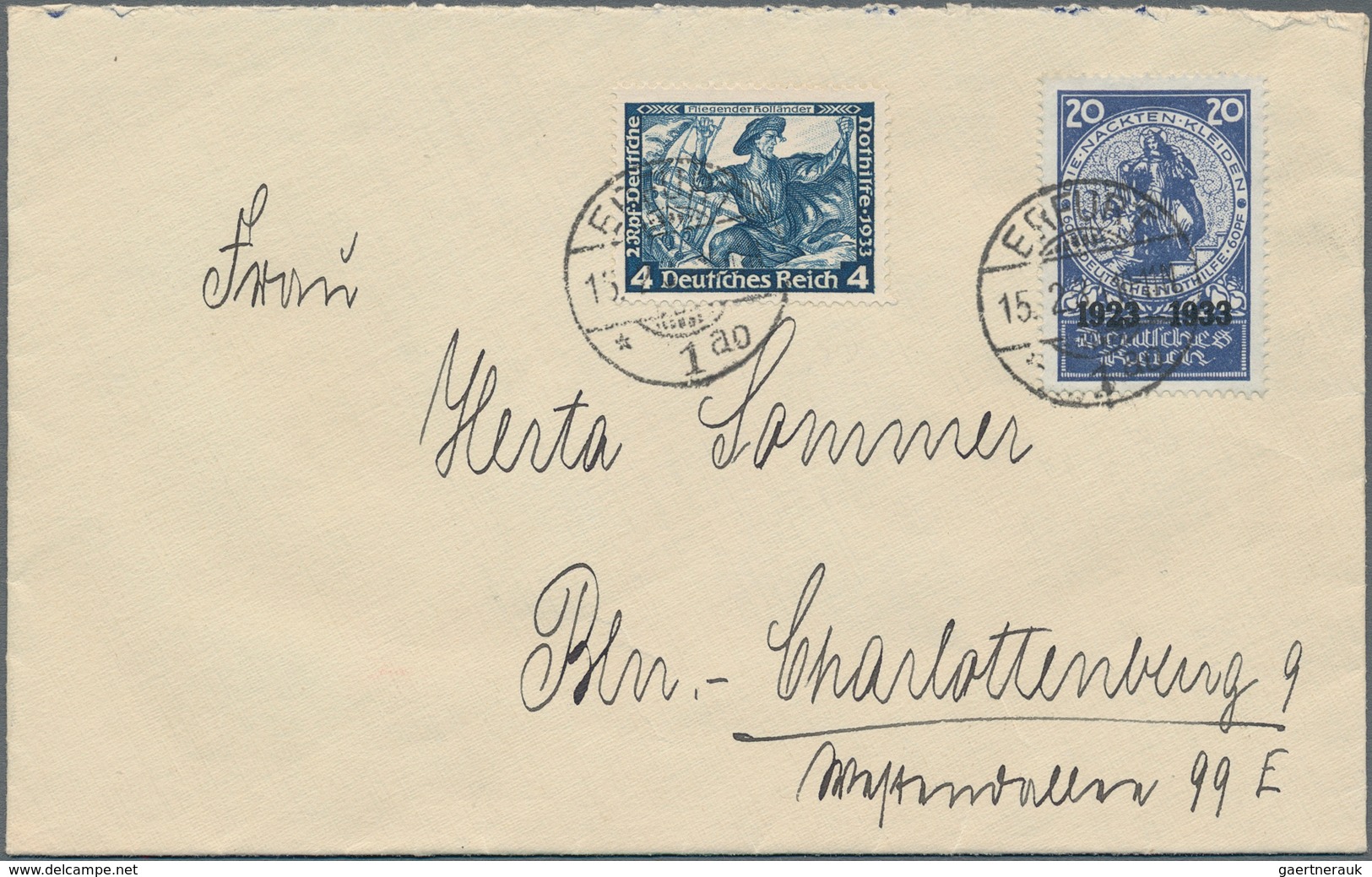 Deutsches Reich - 3. Reich: 1933, 20+60 Pf Dunkelblau Einzelmarke Aus Block 2 MiF Mit 4 Pf Wagner Au - Covers & Documents