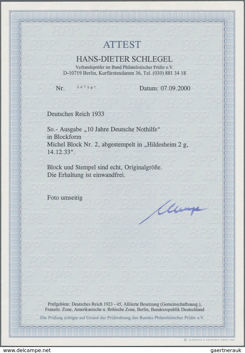 Deutsches Reich - 3. Reich: 1933, Nothilfe-Block In Originalgröße, Sauber Gestempelt "HILDESHEIM 14. - Briefe U. Dokumente