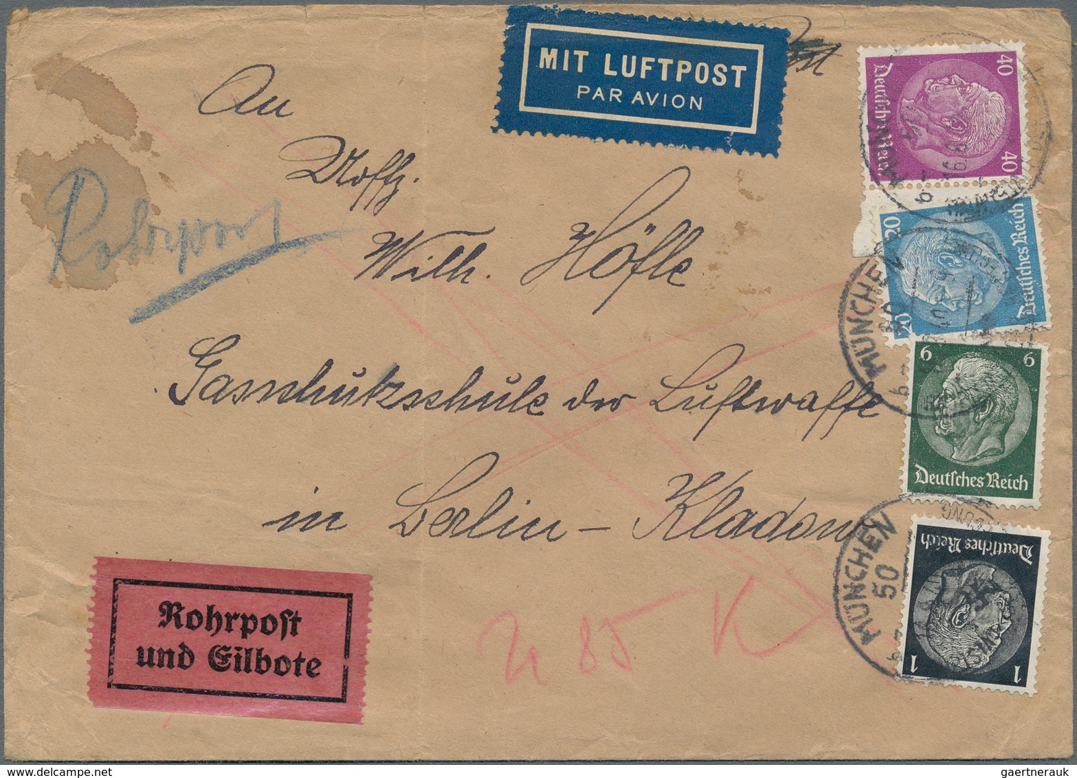 Deutsches Reich - 3. Reich: 1934, 1 Pf, 6 Pf, 20 Pf U. 40 Pf Hindenburg, Portogerechte MiF Auf Luftp - Covers & Documents