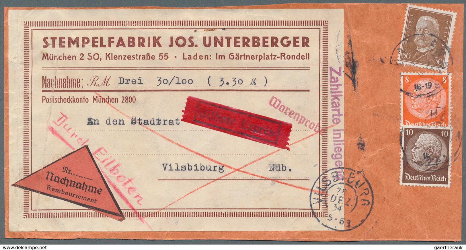 Deutsches Reich - 3. Reich: 1933, 10 Pfg. Und 8 Pfg. Hindenburg Sowie 50 Pfg. Reichspräsidenten Als - Covers & Documents