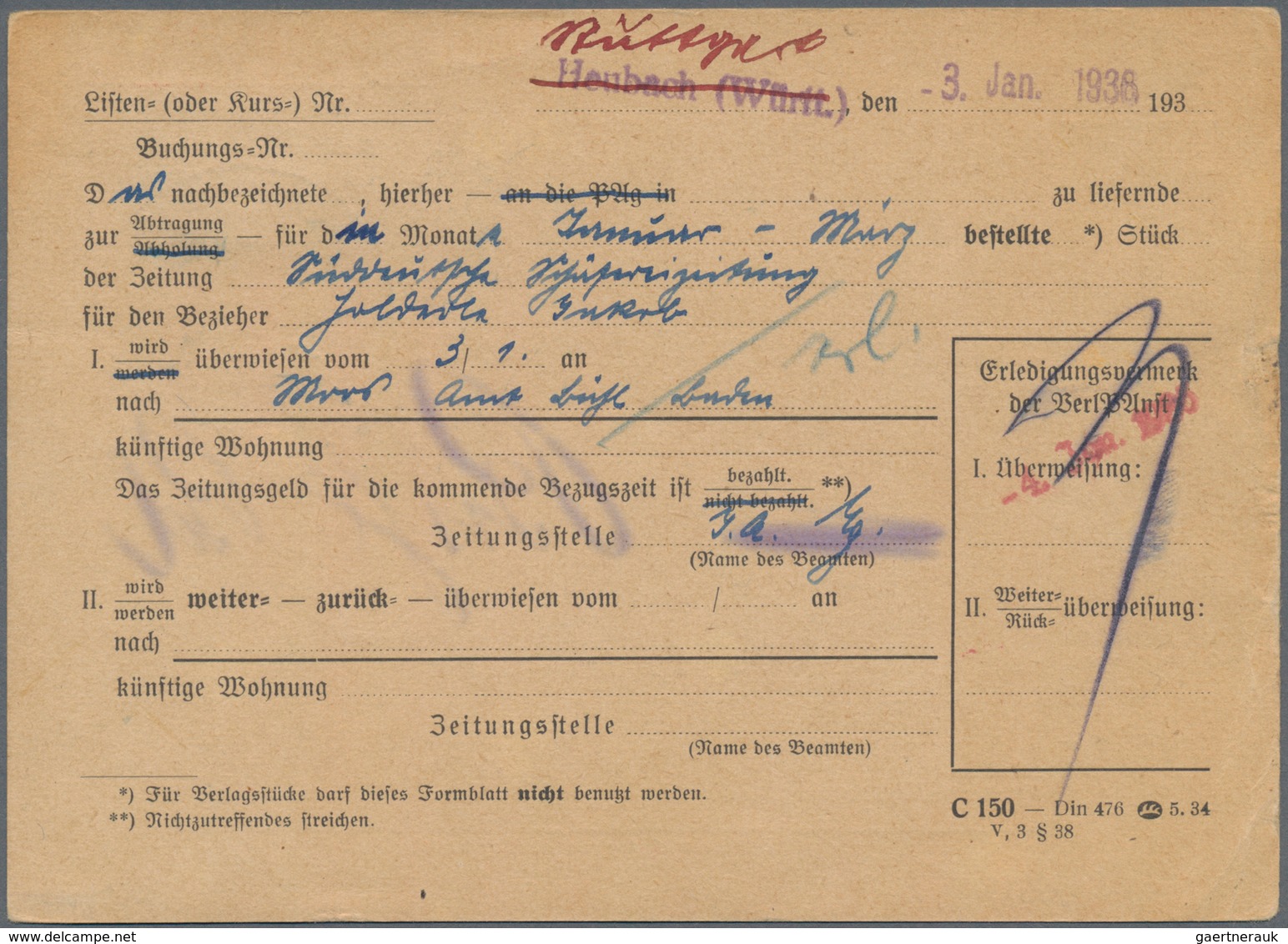 Deutsches Reich - 3. Reich: 1934, 40 Pf Hindenburg, Wz.4, Oberrandstück Im Walzendruck, EF Auf ZEITU - Briefe U. Dokumente