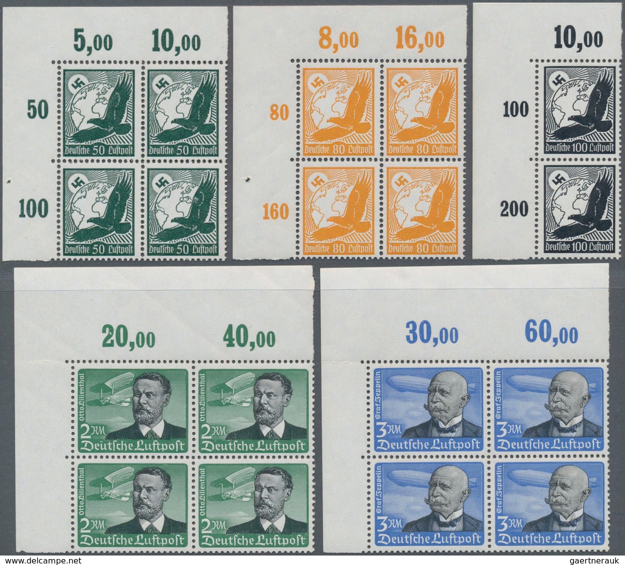 Deutsches Reich - 3. Reich: 1934, Flugpost 100 (Pfg.) Im Senkrechten Paar Eckrand Oben Links, 1-80 ( - Lettres & Documents