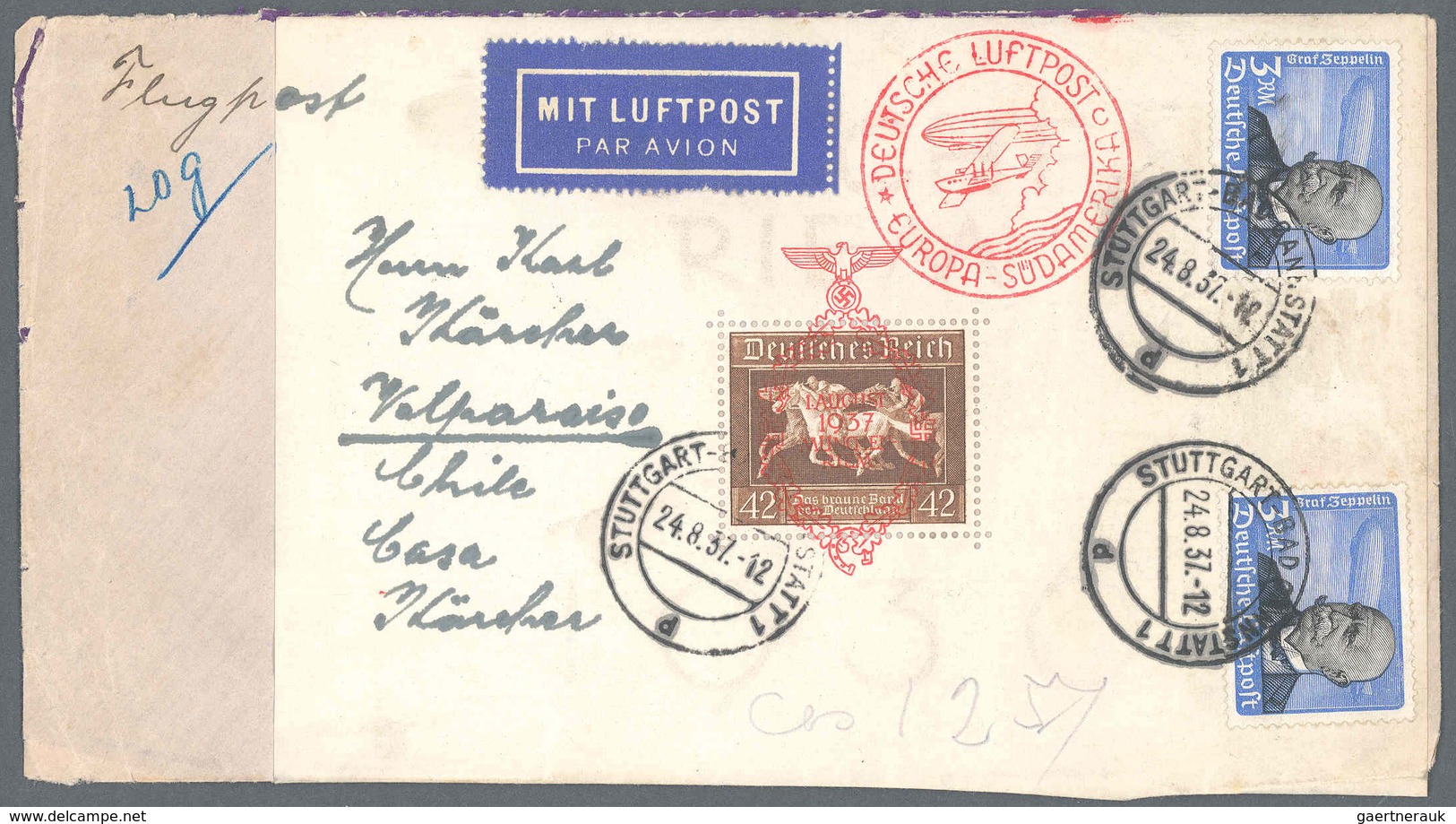 Deutsches Reich - 3. Reich: 1934, 3 RM Flugpost Mit Seltener Waagrechter Gummiriffelung In Zwei Exem - Briefe U. Dokumente