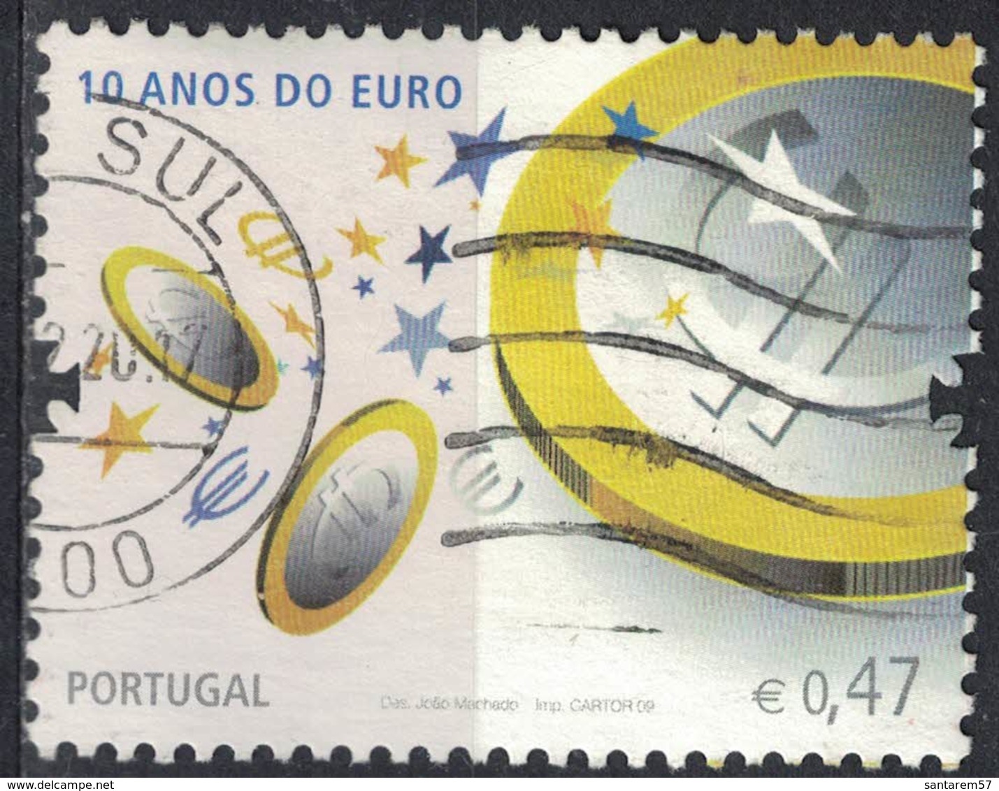 Portugal 2009 Oblitéré Used 10 Ans De L'Euro SU - Oblitérés