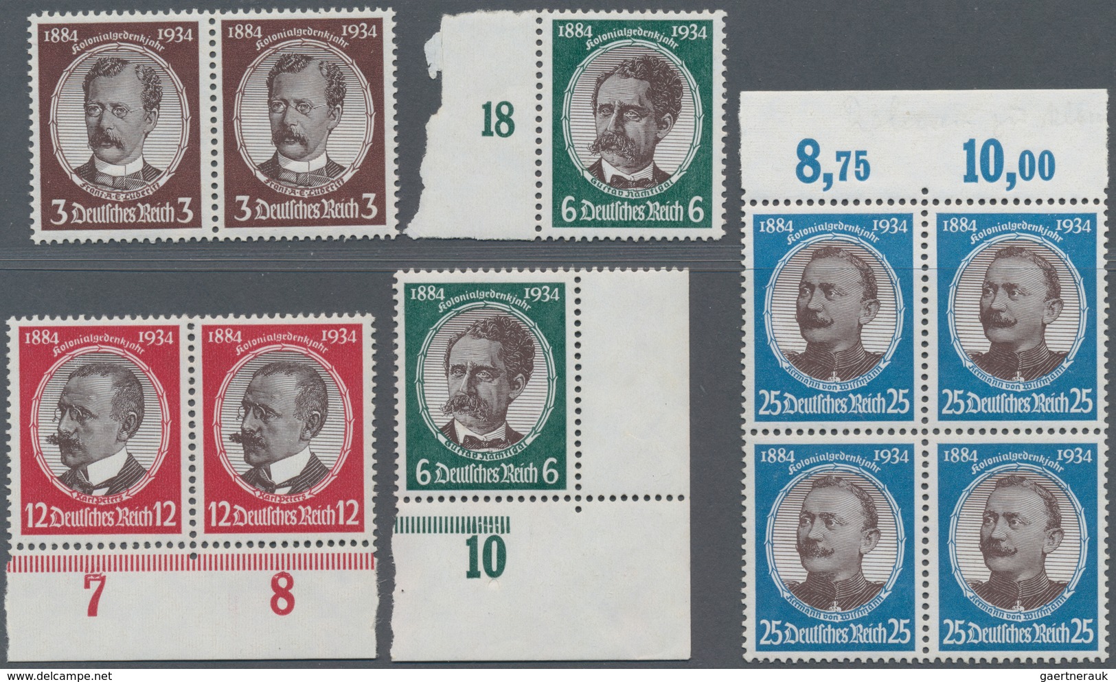 Deutsches Reich - 3. Reich: 1934, Kolonialforscher 2x Postfrisch, 25 Pfg. Wert Im Oberrand - Viererb - Lettres & Documents
