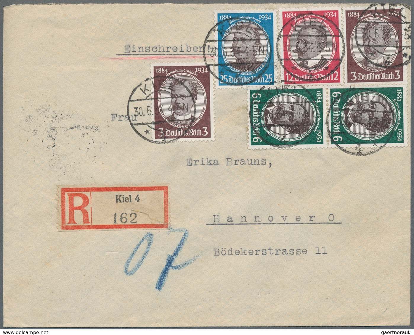 Deutsches Reich - 3. Reich: 1934. Kolonialforscher, Kompletter Satz, Dabei Die Werte Zu 3 Und 6 Pfg - Briefe U. Dokumente