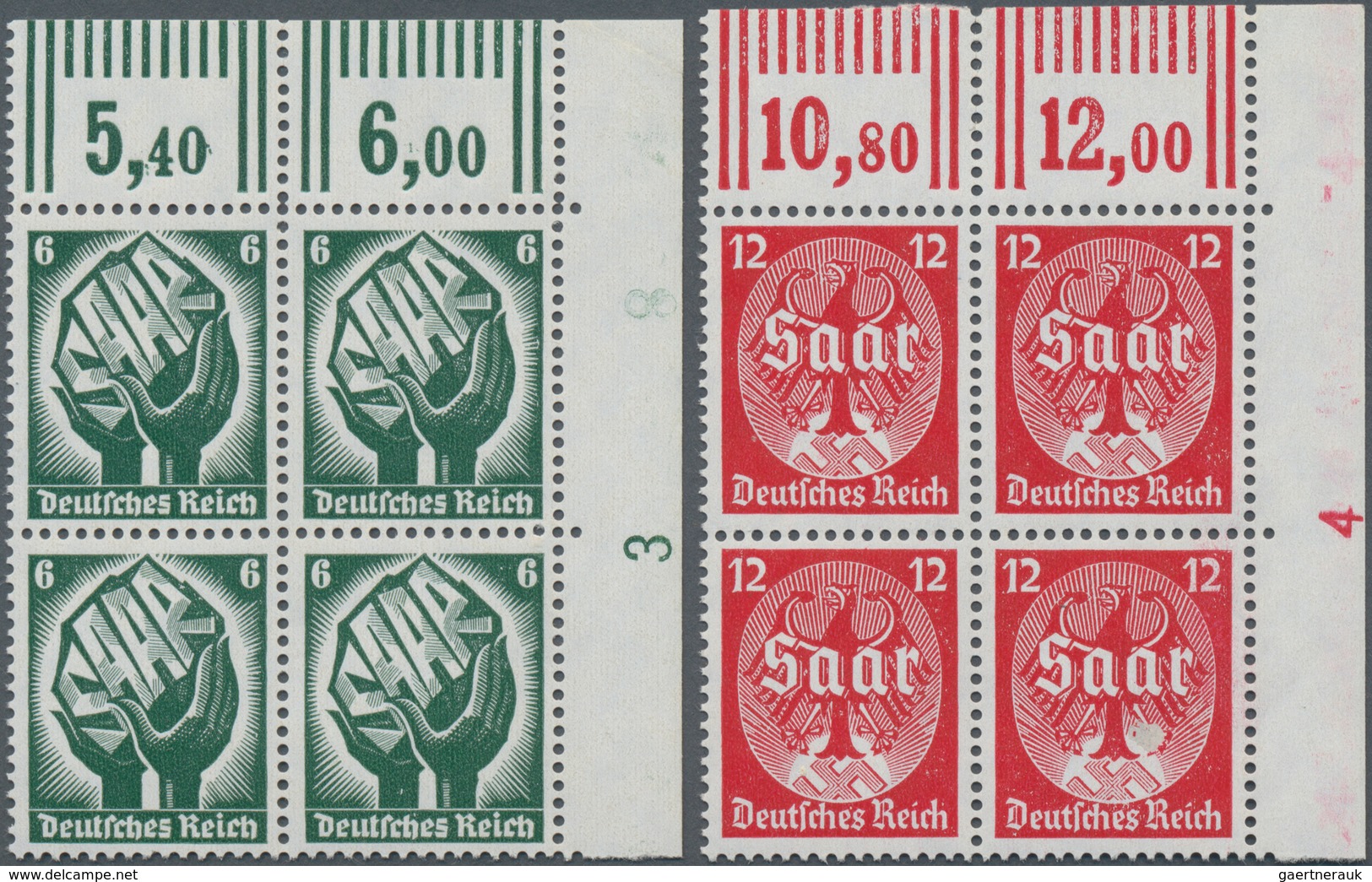Deutsches Reich - 3. Reich: 1934, Saarabstimmung Als Postfrischer 4-er Blocksatz Je Aus Der Rechten - Briefe U. Dokumente