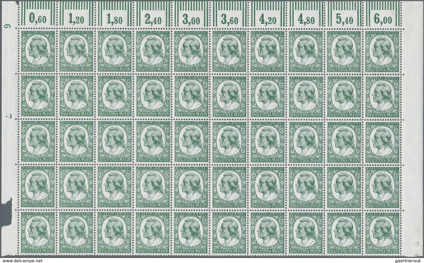 Deutsches Reich - 3. Reich: 1934, Schiller, Oberer Bogenteil Bei 6 Pfg. Seitenrand Ausriß, Bei 12 Pf - Briefe U. Dokumente