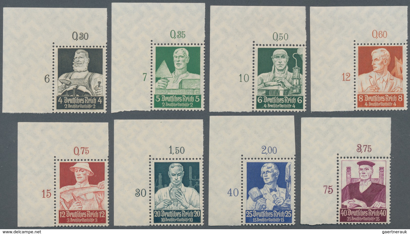 Deutsches Reich - 3. Reich: 1935, Deutsche Nothilfe: Berufsstände, 4 Pf Bis 40 Pf, Ungefaltete Luxus - Briefe U. Dokumente