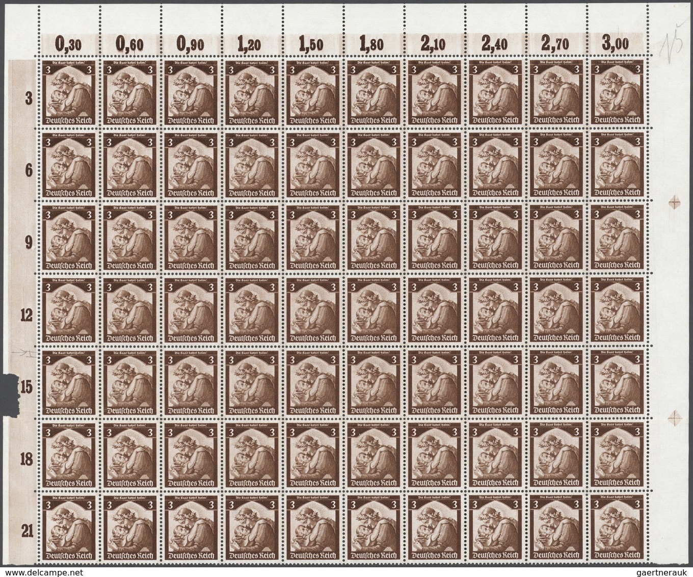 Deutsches Reich - 3. Reich: 1935, Saarabstimmung, Oberer Bogenteil Von Jeweils 70 Marken, Dabei Plat - Briefe U. Dokumente