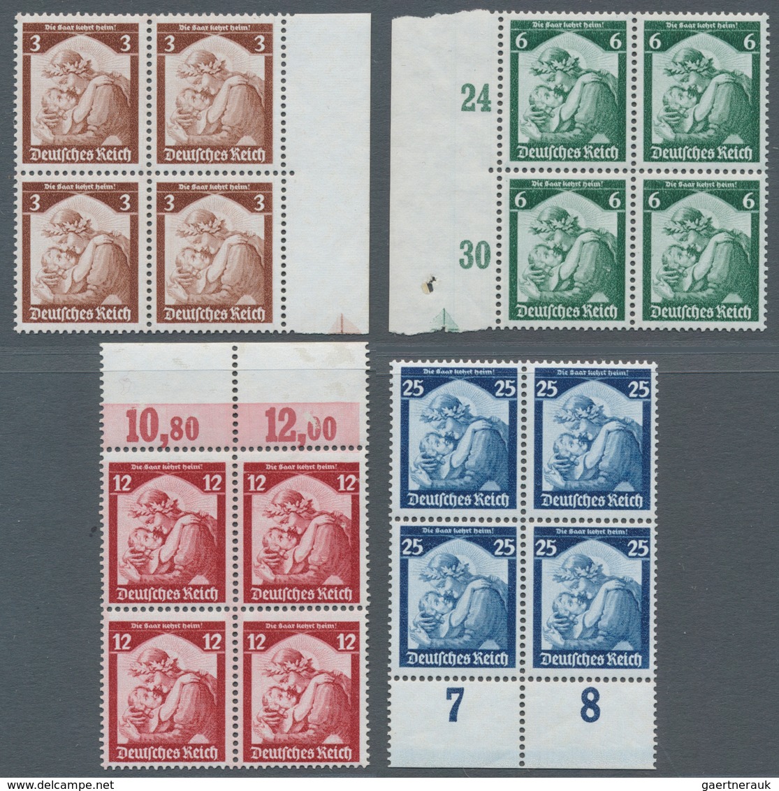 Deutsches Reich - 3. Reich: 1935, 3Pf. Bis 25Pf., Saarabstimmung, Kompletter Postfrischer Viererbloc - Covers & Documents