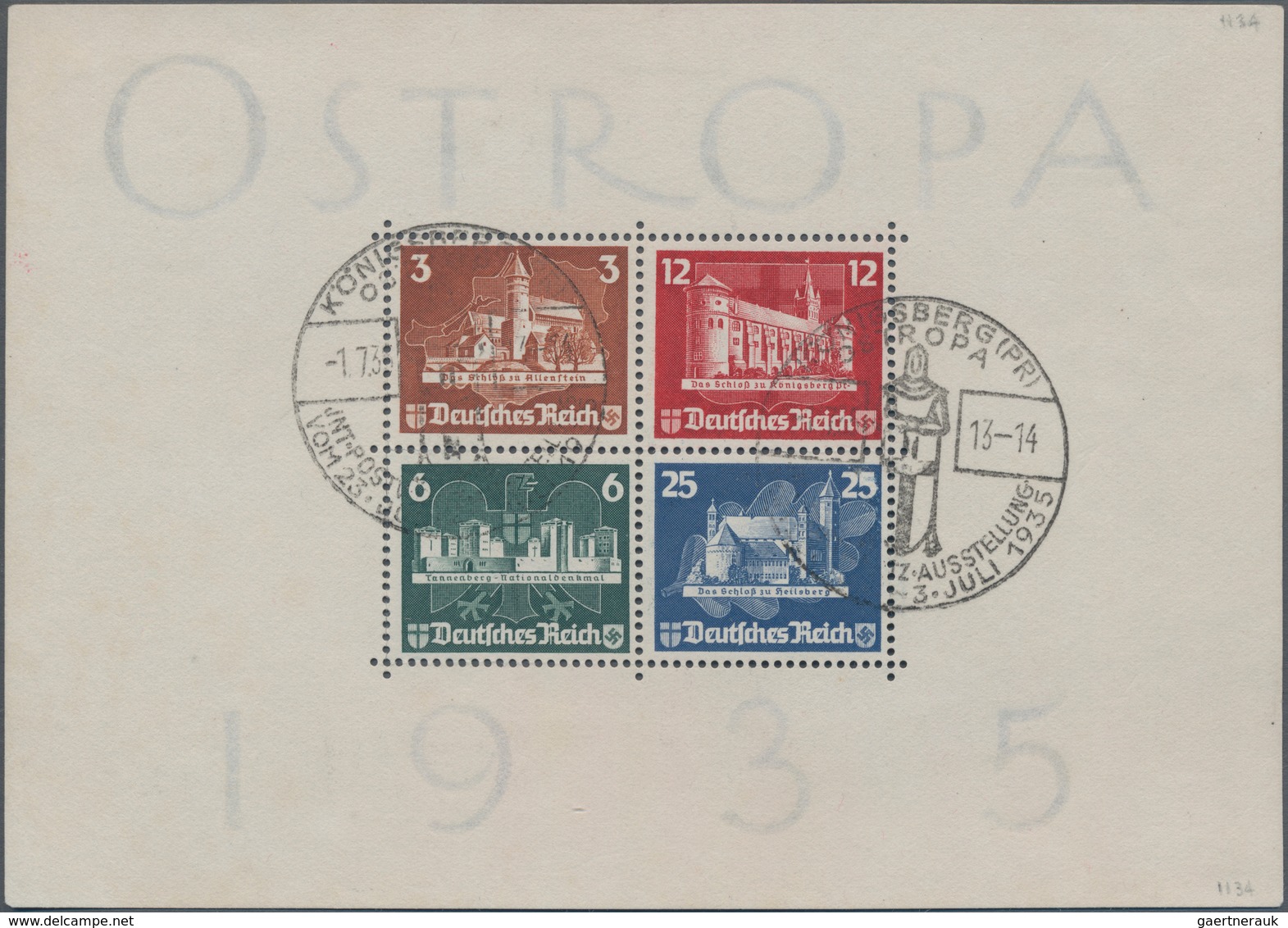 Deutsches Reich - 3. Reich: 1935, Ostropa-Block Mit Sonderstempel Der Ausstellung, Zähnung Teils Min - Briefe U. Dokumente