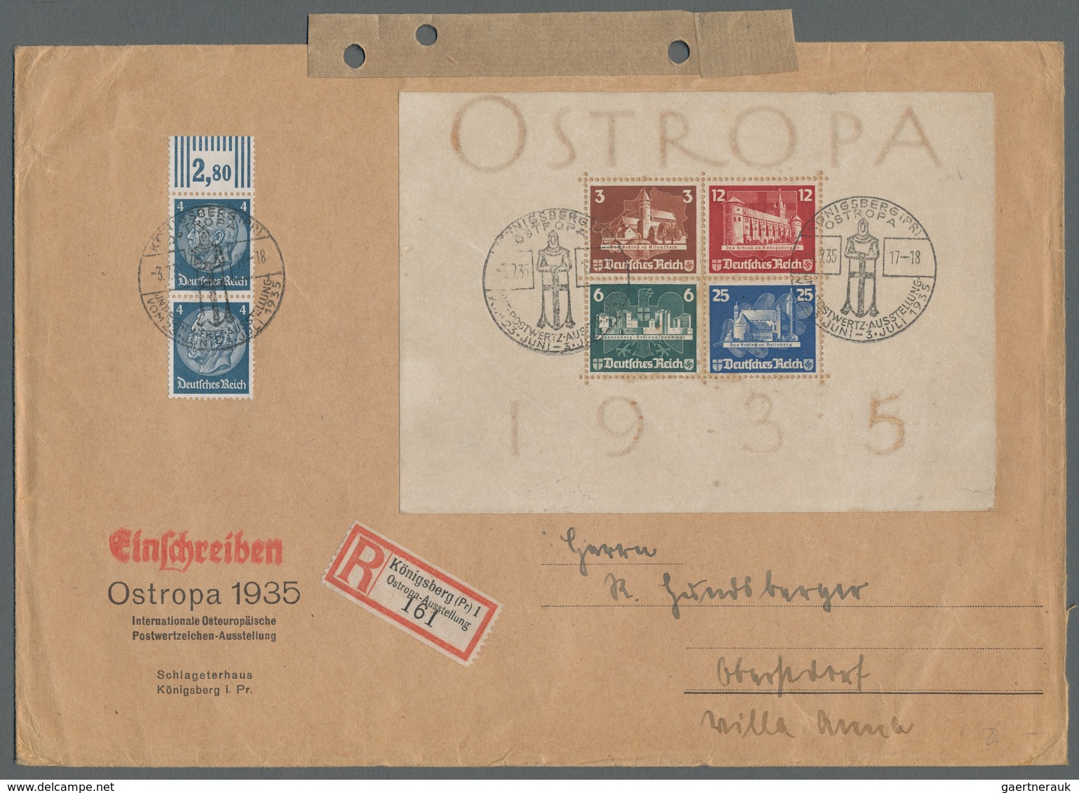 Deutsches Reich - 3. Reich: 1935, "OSTROPA"-Block Mit Senkr. Paar Mi. 514 Als Portorichtige MiF Auf - Briefe U. Dokumente