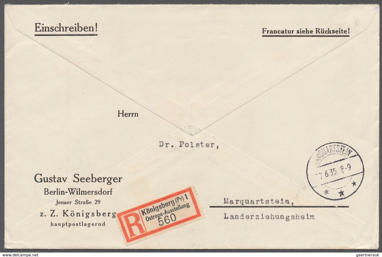 Deutsches Reich - 3. Reich: 1935, OSTROPA-Block Mit Portogerechter Zufrankatur Rückseitig Auf Einsch - Lettres & Documents