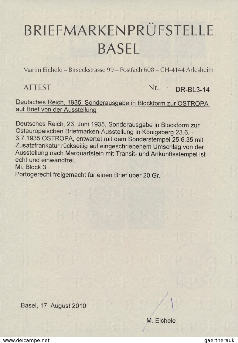 Deutsches Reich - 3. Reich: 1935, OSTROPA-Block Mit Portogerechter Zufrankatur Rückseitig Auf Einsch - Covers & Documents