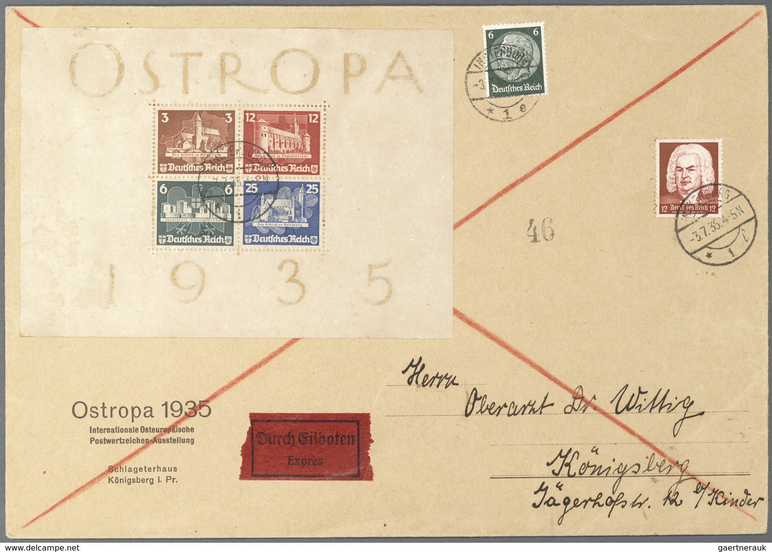 Deutsches Reich - 3. Reich: 1935, OSTROPA-Block In MiF Auf Portorichtigem Eilboten-Doppelbrief Von I - Covers & Documents