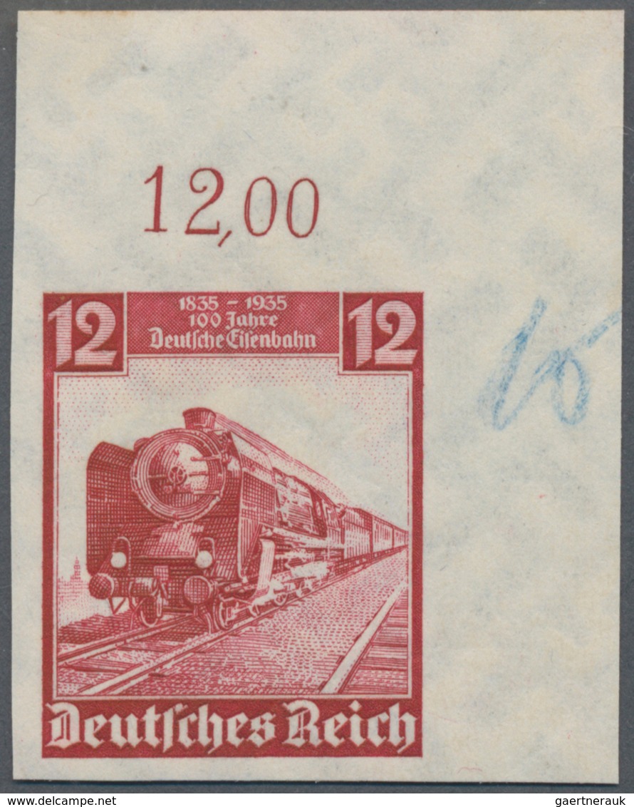 Deutsches Reich - 3. Reich: 1935, 12 Pfg. Eisenbahn UNGEZÄHNT Aus Der Rechten Oberen Bogenecke, Die - Lettres & Documents