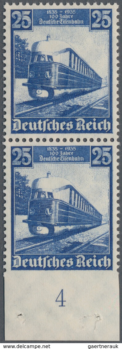 Deutsches Reich - 3. Reich: 1935, 25 Pfg. Eisenbahn, Senkrechtes Unterrandpaar, Dort UNGEZÄHNT In Ta - Covers & Documents