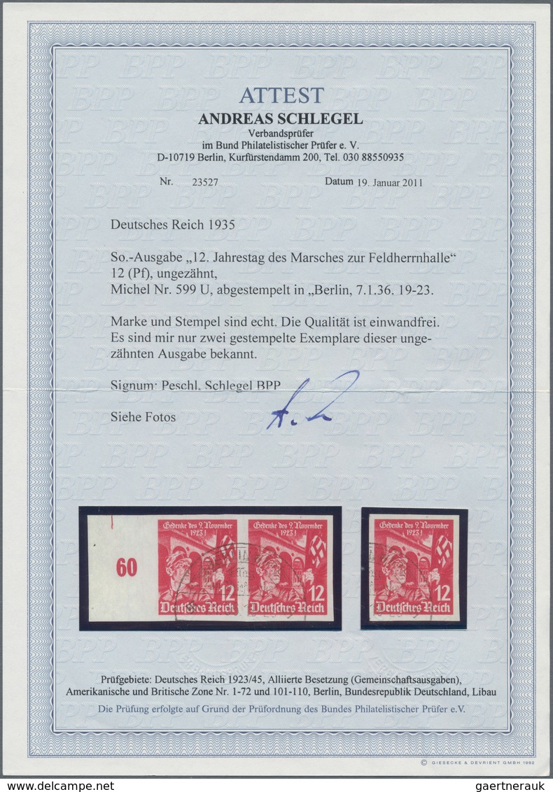 Deutsches Reich - 3. Reich: 1935, Feldherrnhalle 12 (Pf) Breitrandig UNGEZÄHNT, Fotoattest A.Schlege - Covers & Documents