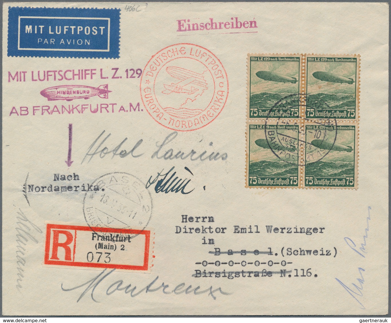 Deutsches Reich - 3. Reich: 1936. LZ 129/1. NAF 1936. 2 R-Briefe Ab Frankfurt "c" Mit 50 Bzw 75 Pf Z - Covers & Documents