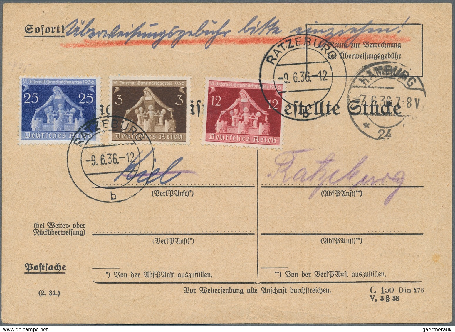 Deutsches Reich - 3. Reich: 1936, 25 Pf Gemeindekongreß MiF Auf ZEITUNGSÜBERWEISUNG Für Bestellte St - Briefe U. Dokumente