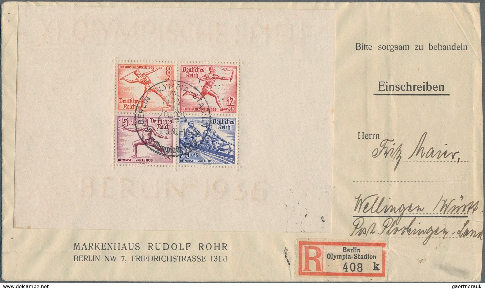 Deutsches Reich - 3. Reich: 1936, Olympische Spiele Berlin, Block-Paar, Jeweils Einzeln Auf Zwei Ein - Covers & Documents