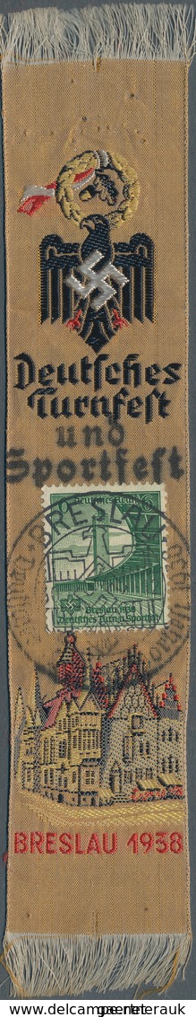 Deutsches Reich - 3. Reich: 1938, Turnfest Breslau 6 Pf Mit Sonderstempel Auf Gesticktem Lesezeichen - Covers & Documents