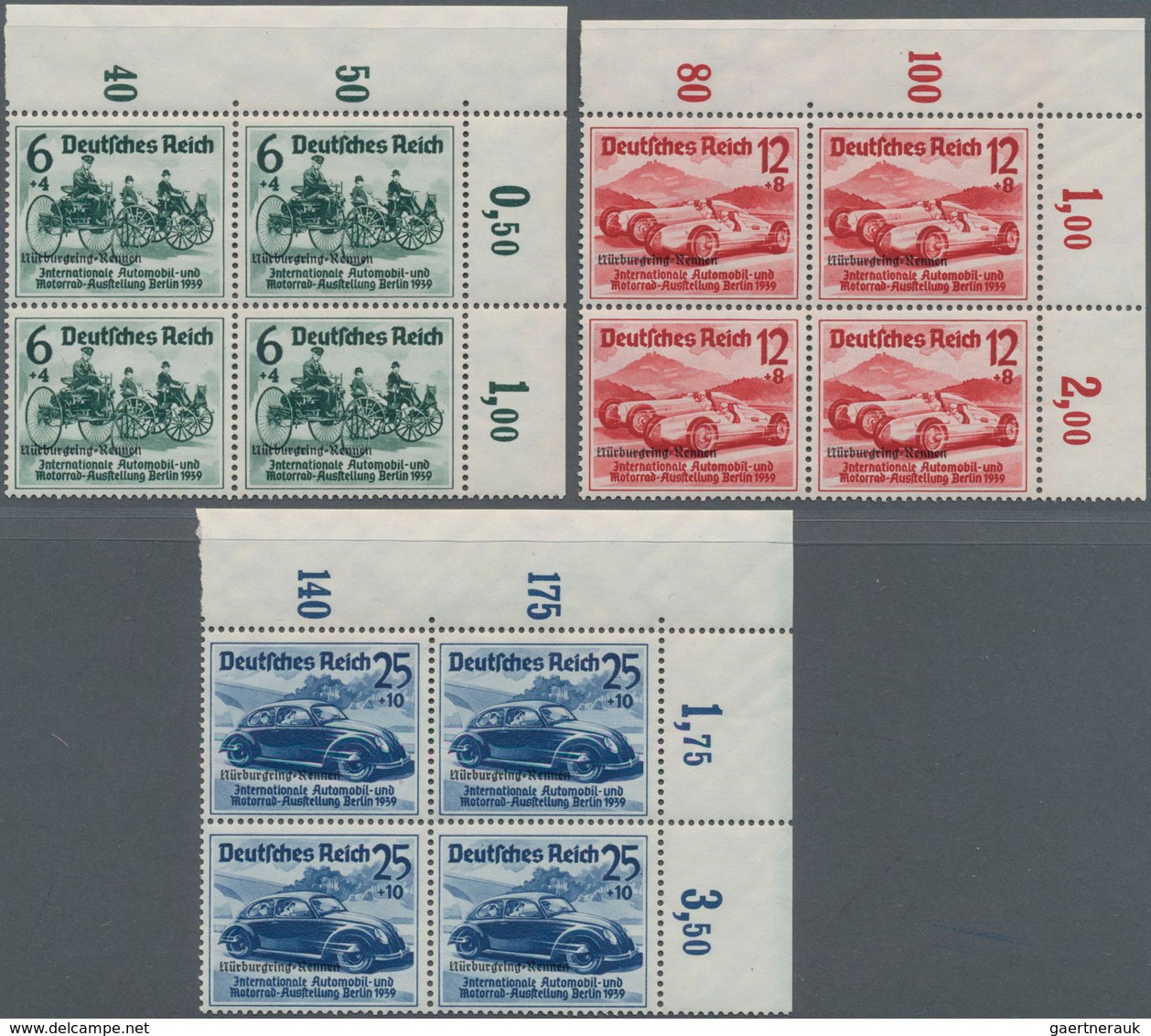 Deutsches Reich - 3. Reich: 1939, Nürnburgring-Rennen Im Eckrand-Viererblock Oben Rechts, Mi. 1120,- - Covers & Documents