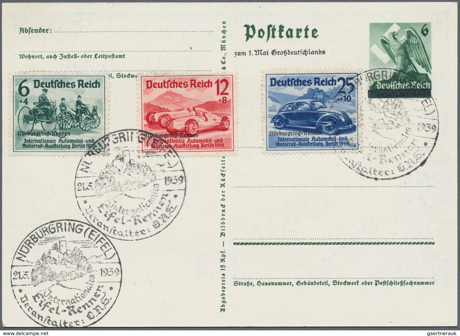 Deutsches Reich - 3. Reich: 1939, "Nürburgring-Rennen", Kompletter Satz Mit Zusatzfrankatur Als Port - Covers & Documents