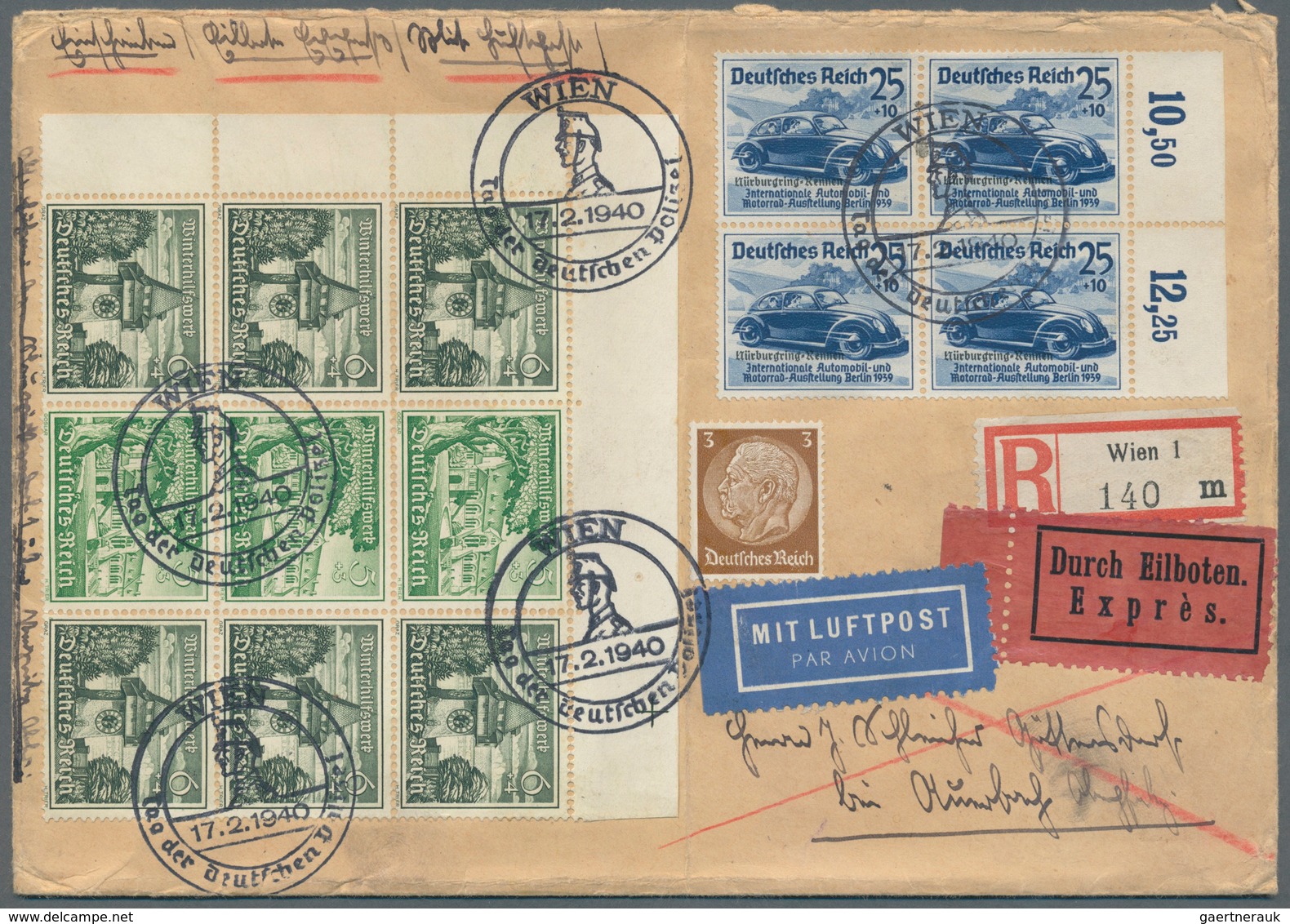 Deutsches Reich - 3. Reich: 1940 (17.2.), Großformatiger R-Express-Flugpostbrief Frankiert Mit Randv - Lettres & Documents