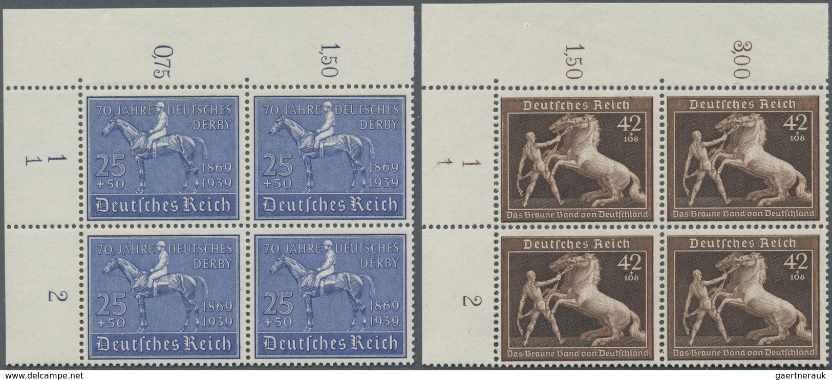 Deutsches Reich - 3. Reich: 1939, 25+50 Pf 70. Jahre Deutsches Derby Und 42+108 Pf Das Braune Band, - Lettres & Documents