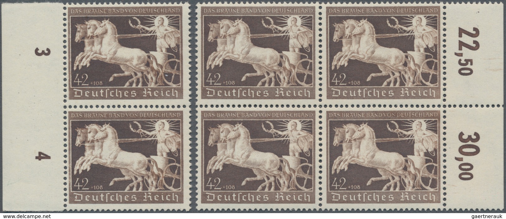 Deutsches Reich - 3. Reich: 1940, Braunes Band Als Viererblock Vom Rechten Rand Und Als Paar Vom Lin - Covers & Documents