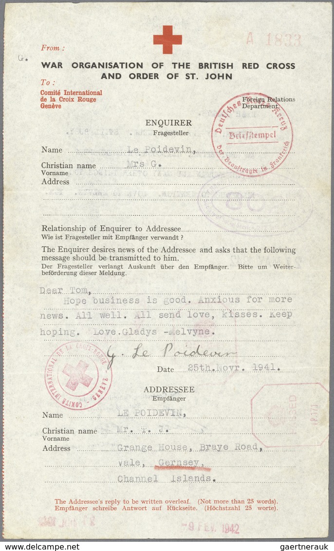 Deutsches Reich - 3. Reich: 1942. KANALINSELN, Rotkreuz-Formblattbrief Nach Der Deutschen Besetzung - Briefe U. Dokumente