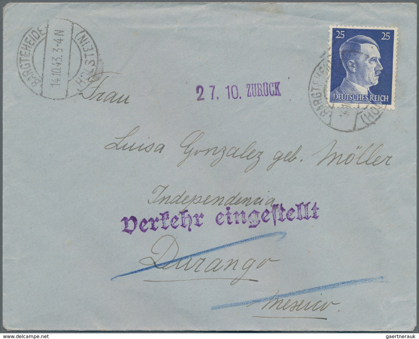 Deutsches Reich - 3. Reich: 1943, 25 Pfg. Hitler Als Portogerechte Einzelfrankatur Auf Brief Ab "BAR - Briefe U. Dokumente