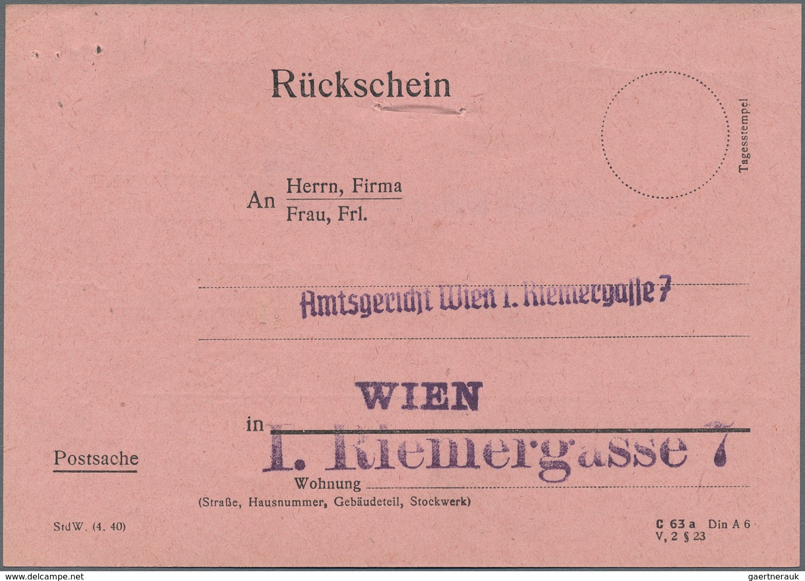 Deutsches Reich - 3. Reich: 1943, 30 Pf Hitler Als EF Auf R-Gerichtsbrief Mit Rückschein In WIEN Inc - Covers & Documents