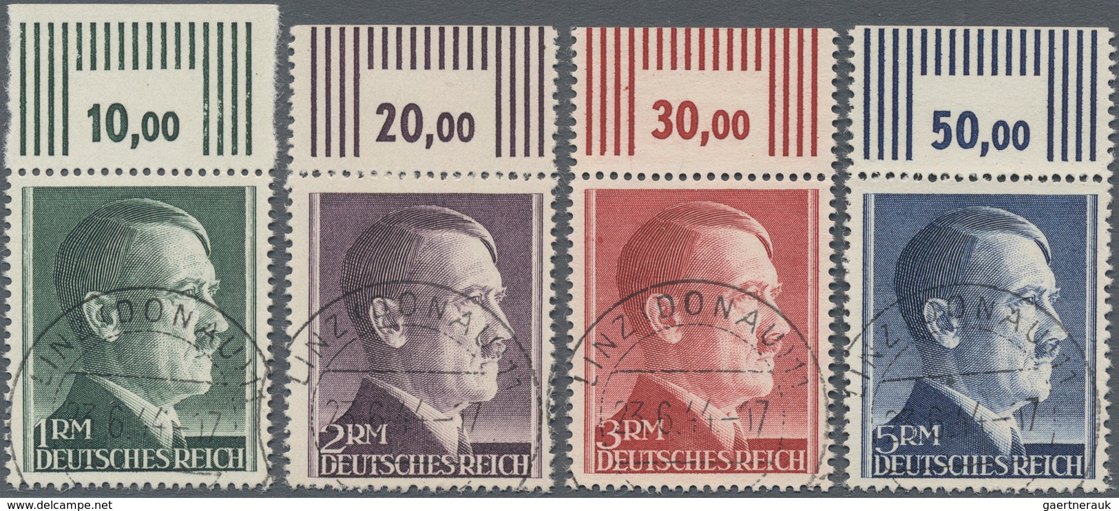 Deutsches Reich - 3. Reich: 1944, Freimarken Hitler 1 RM - 5 RM In Zähnung K 14 , Alle 4 Werte Vom O - Briefe U. Dokumente