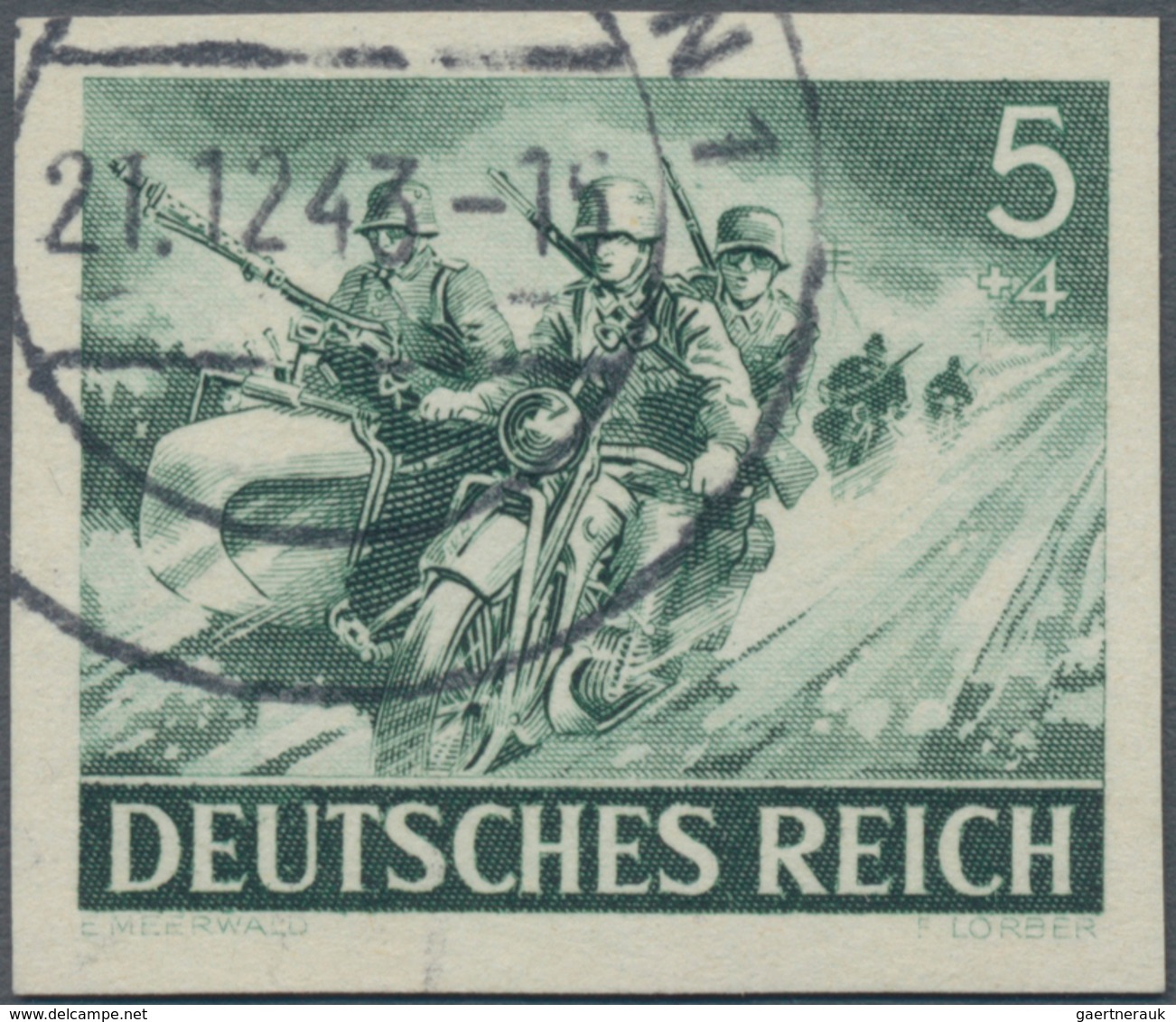 Deutsches Reich - 3. Reich: 1943, 5+4 Pfg. Kradfahrer Als Ungezähnter Einzelwert, Gebraucht Aber Uns - Covers & Documents