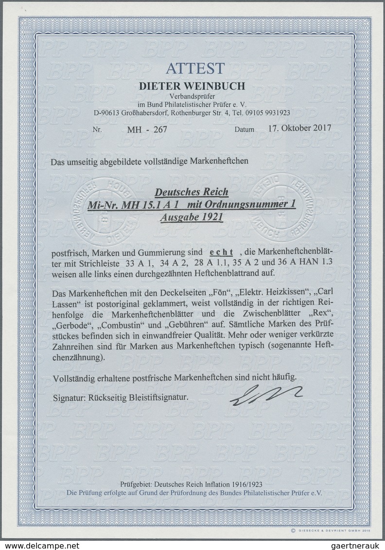 Deutsches Reich - Markenheftchen: 1921, Markenheft »Germania Und Ziffern«, Heftblattränder Links Dgz - Carnets