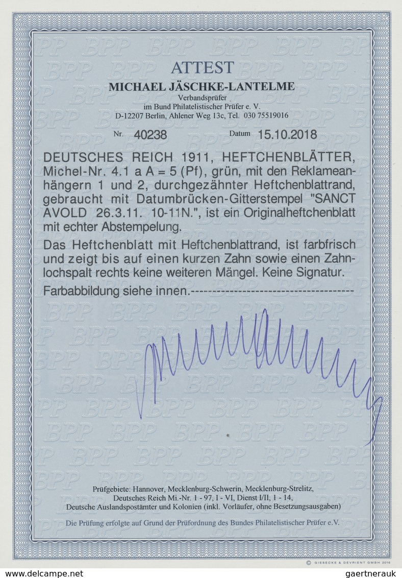 Deutsches Reich - Markenheftchenblätter: 1911, Reklame-Heftchenblatt 5 Pf Germania Mit Den Reklamen - Carnets