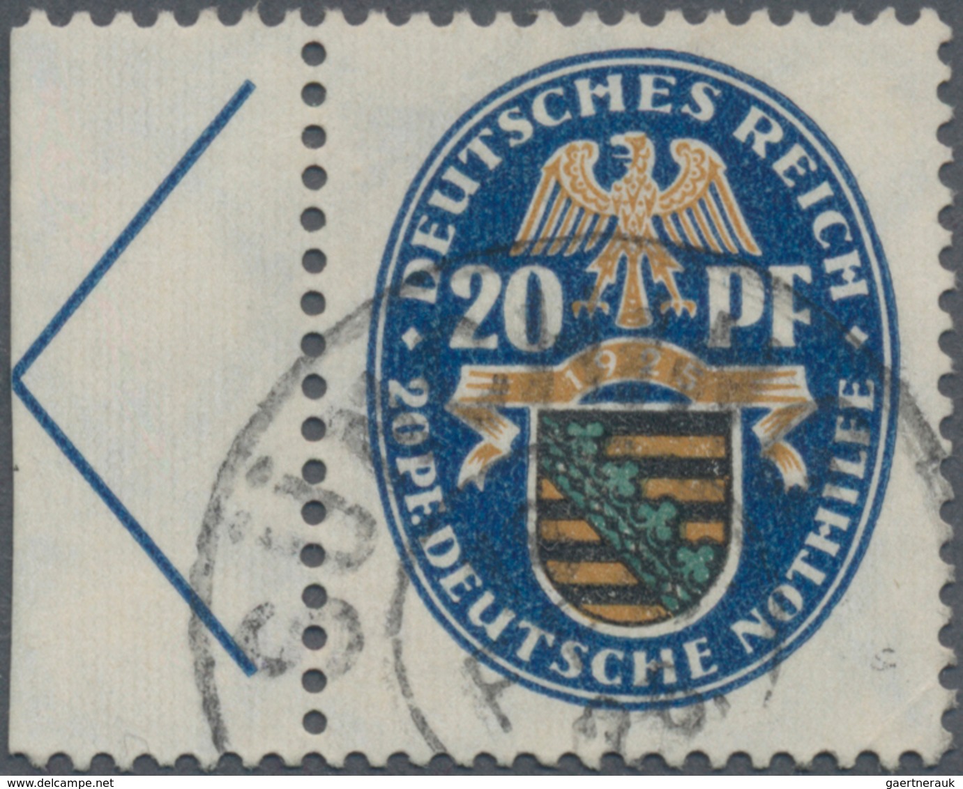 Deutsches Reich - Zusammendrucke: 1925, Halbes X+20 Pf Wappen Dunkelblau Sauber Gestempelt, Tadellos - Se-Tenant