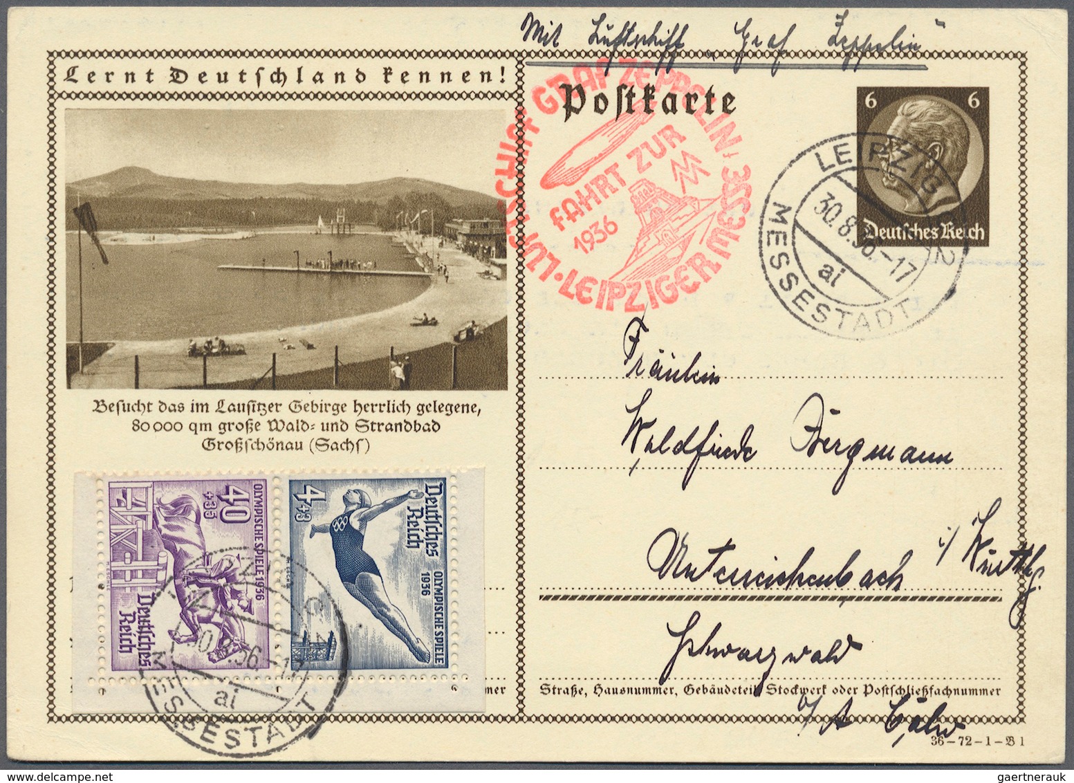 Deutsches Reich - Zusammendrucke: Olympiade 1936 (Bl. 5), Block-Zusammendruck Portogerecht (MiF 50 P - Se-Tenant