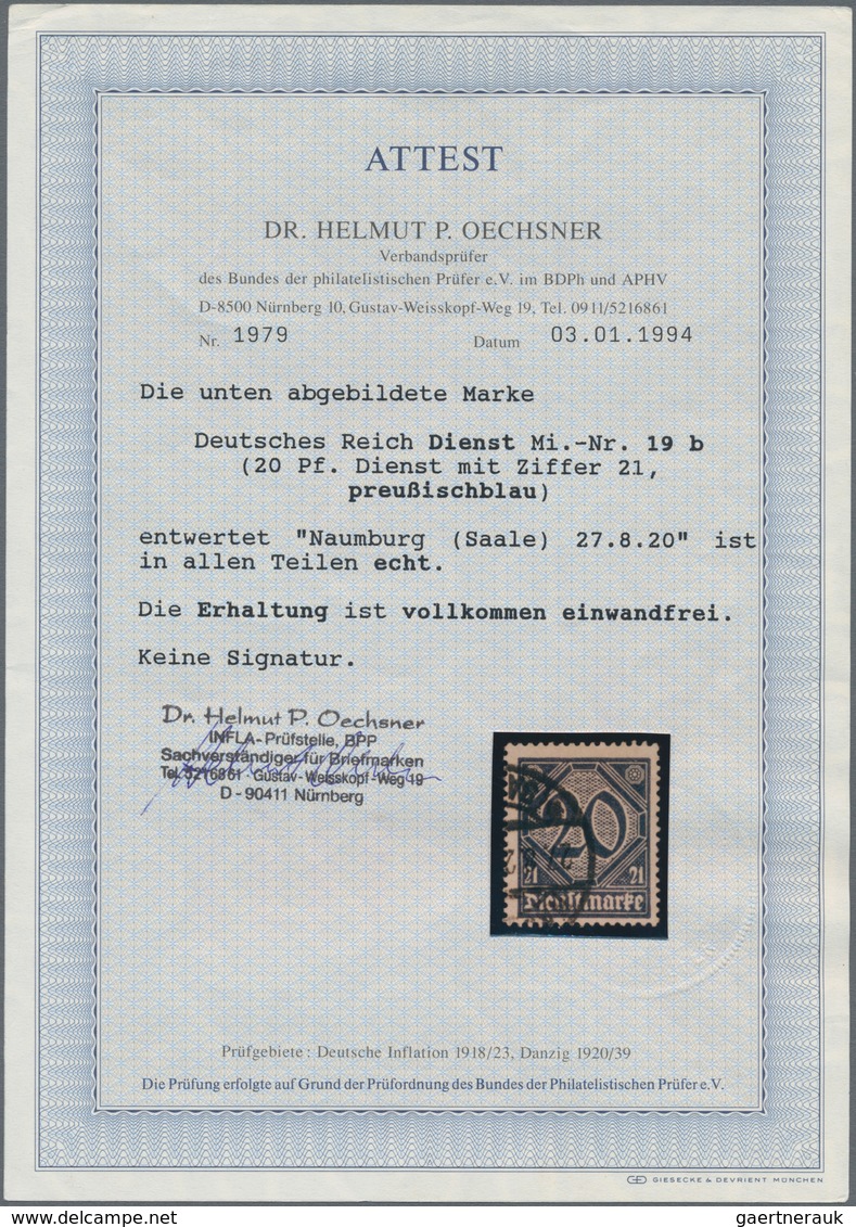 Deutsches Reich - Dienstmarken: 1920, Dienstmarke Mit Ziffer '21' 20 Pf. In Der Seltenen Farbe PREUS - Dienstmarken